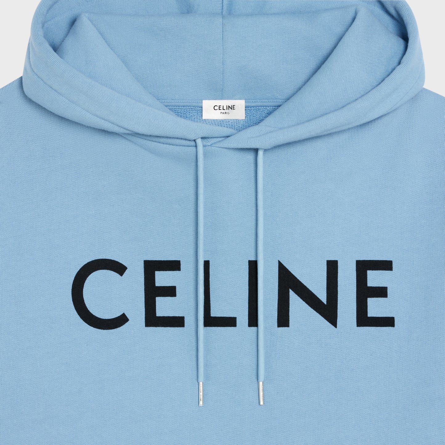 Celine Loose Hoodie With Print In Cotton Fleece Washed Blue Black
