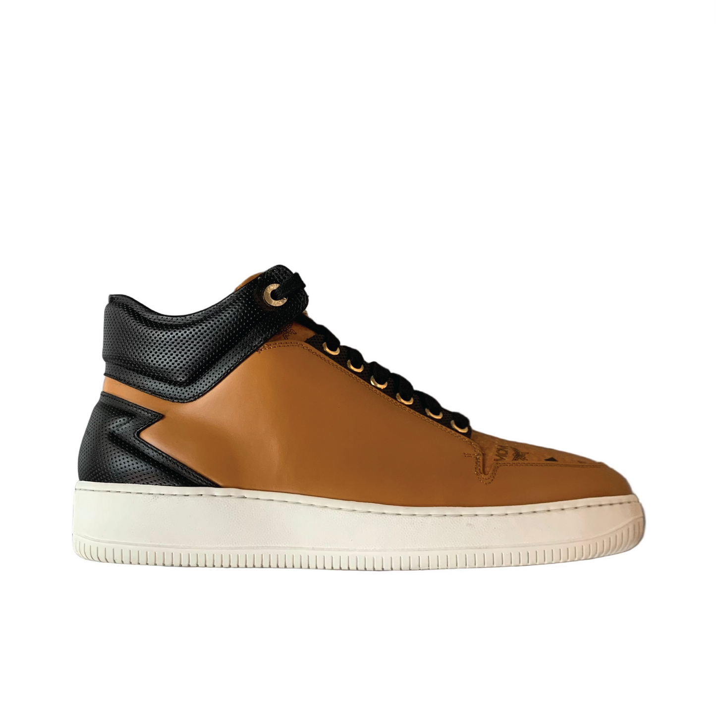 MCM Cognac Leather Monogram Platform Terrain High Top Shoes