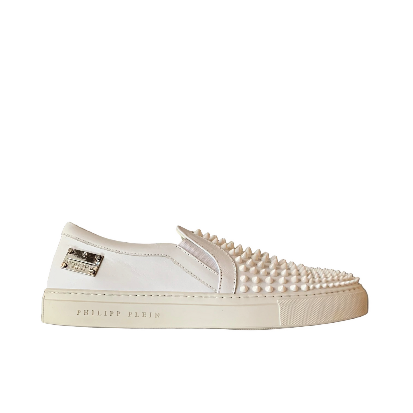 PHILIPP PLEIN STUDDED WHITE LOAFERS/SLIP ONS