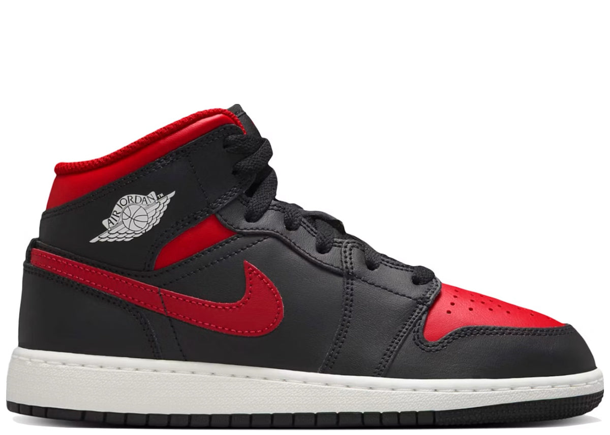 Jordan 1 Mid Black Summit White Varsity Red (GS)