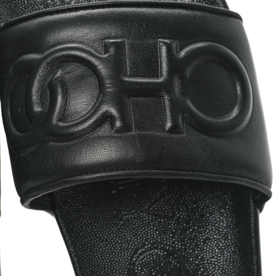 Jimmy Choo Nappa Embossed Logo Azari Slide Sandals Black