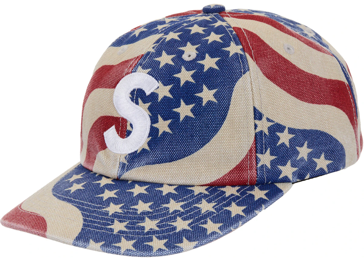 Supreme Pigment Coated S Logo 6-Panel Cap (SS26) American Flag Blue Red