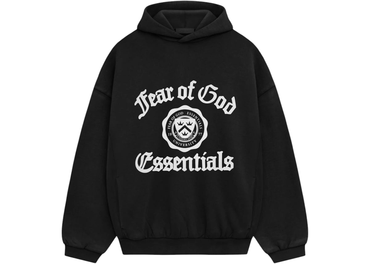 Fear of God Essentials University Heavy Fleece Vintage Shrunken Hoodie Black
