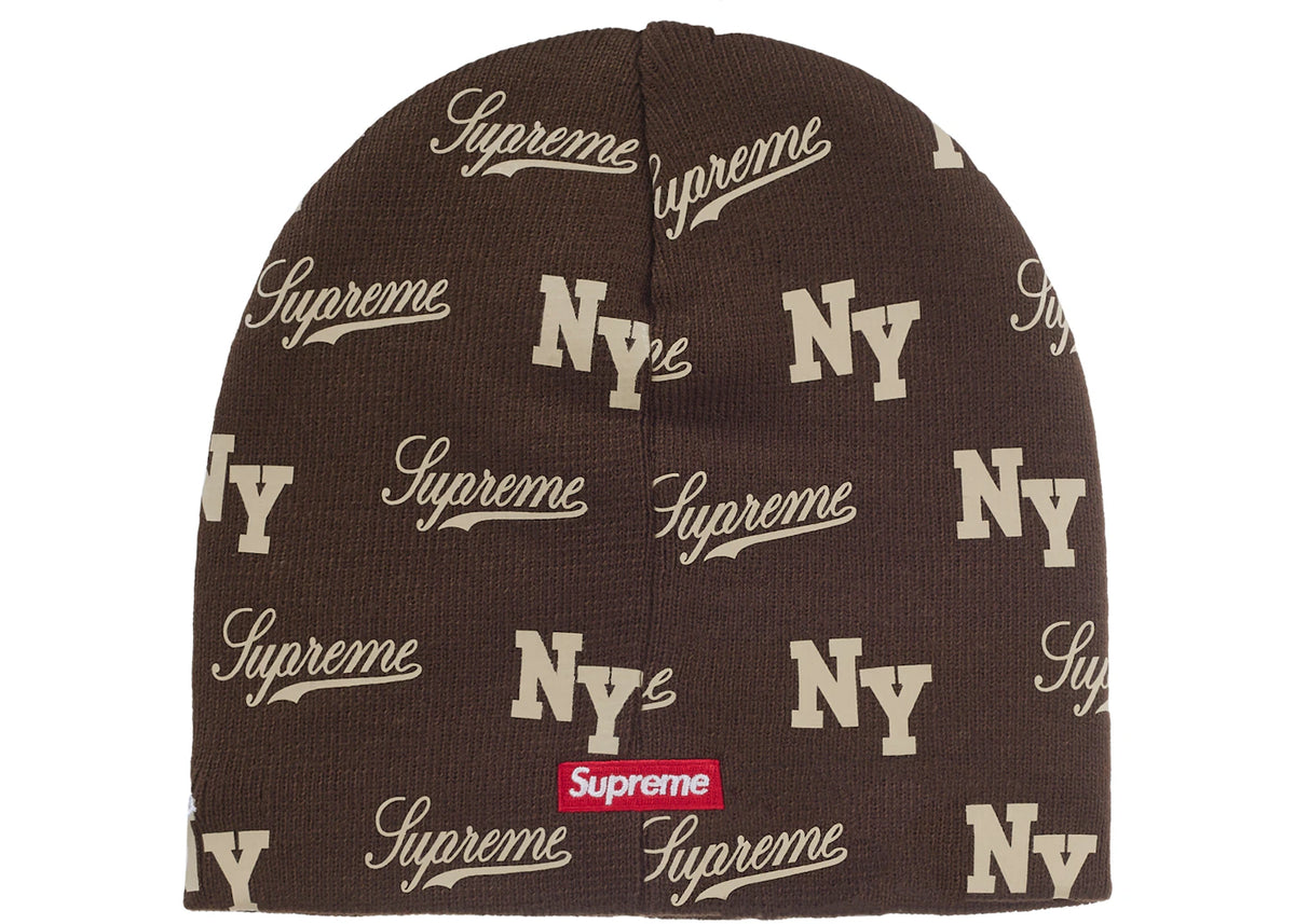 Supreme New Era Monogram Beanie Brown