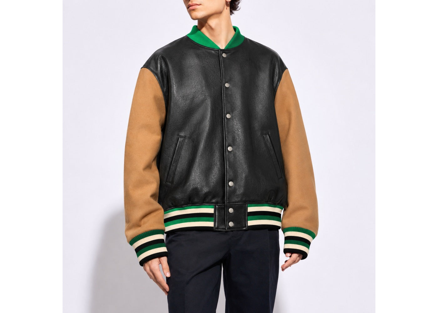 Gucci Leather Bomber Jacket Black Brown