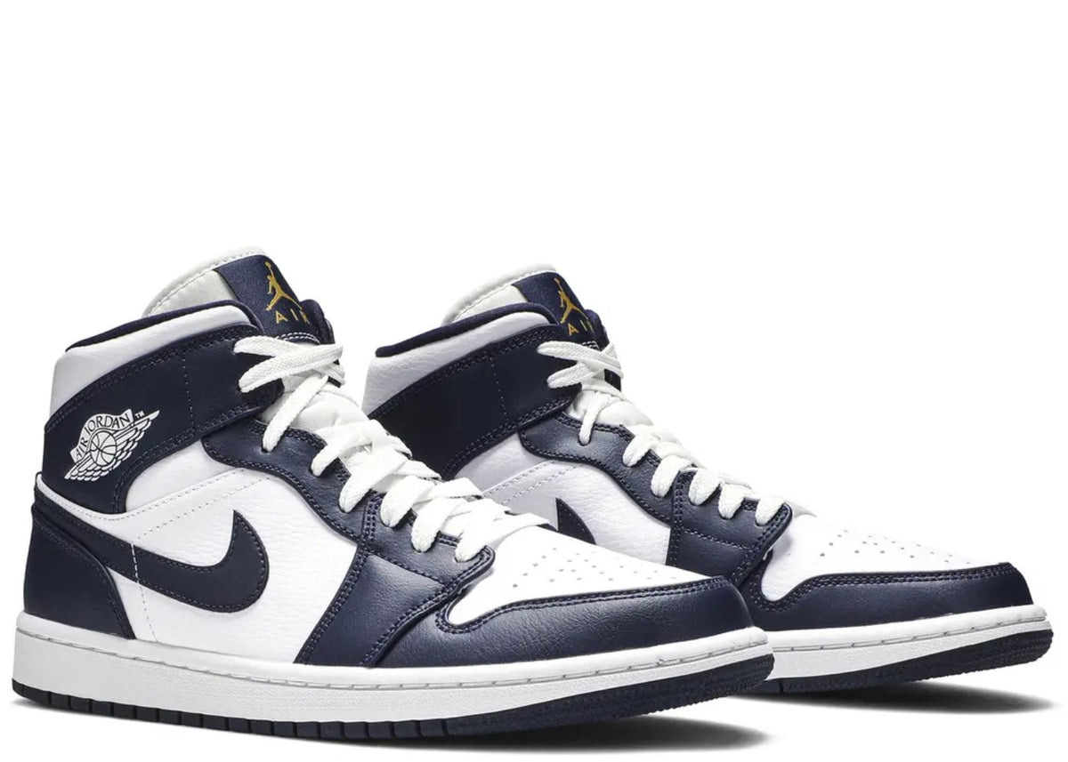 Jordan 1 Mid White Metallic Gold Obsidian
