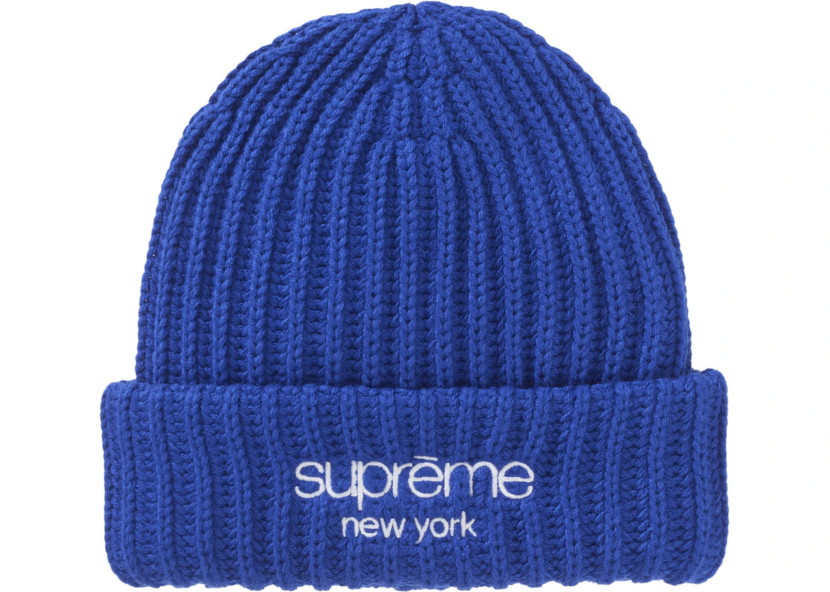 Supreme Chunky Rib Classic Logo Beanie Royal Blue