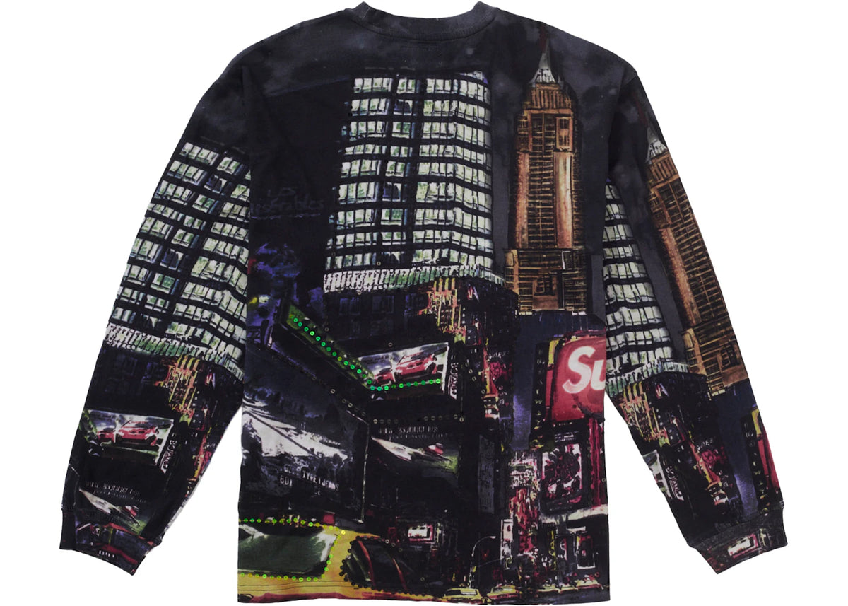 Supreme Skyline Sequin L/S Long Sleeve Top Tee Night Black