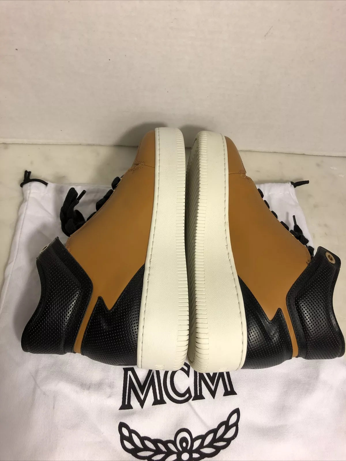 MCM Cognac Leather Monogram Platform Terrain High Top Shoes