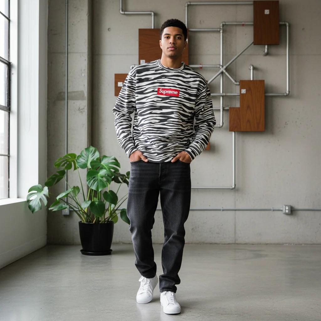 Supreme Box Logo Crewneck Zebra White Black (FW22)