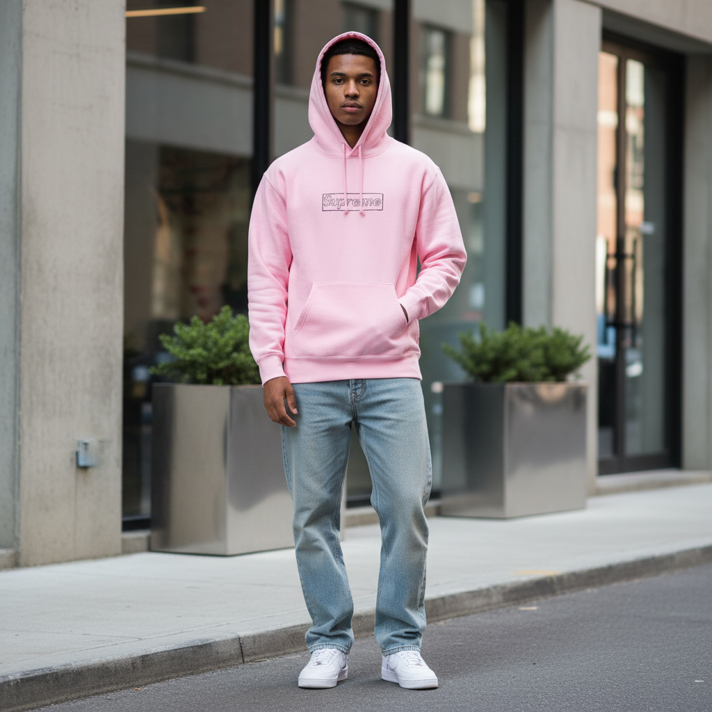 Supreme Kaws Chalk Box Logo Hoodie Light Pink Worn