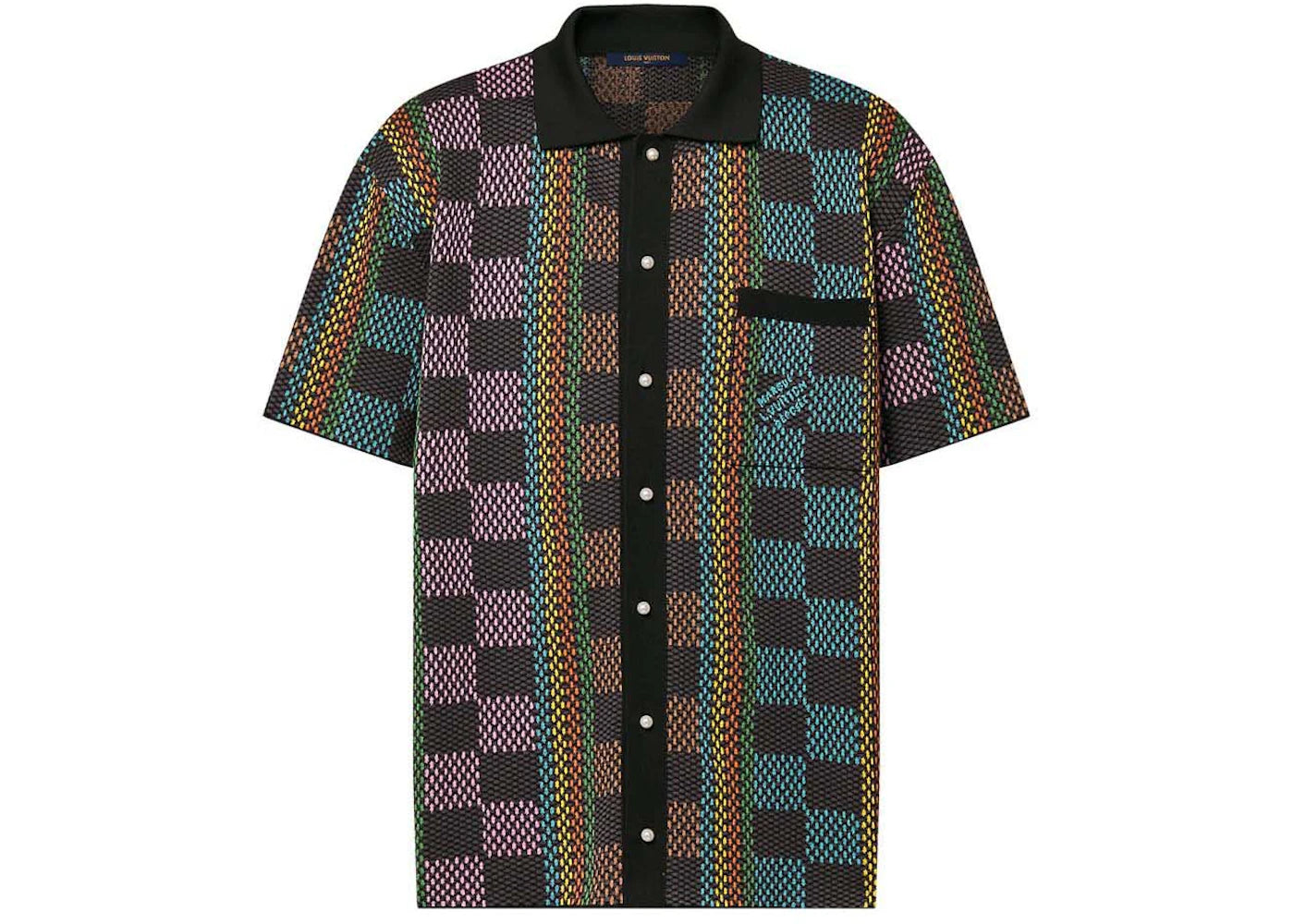 Louis Vuitton Damier Short-Sleeved Cotton Knit Shirt Multicolor