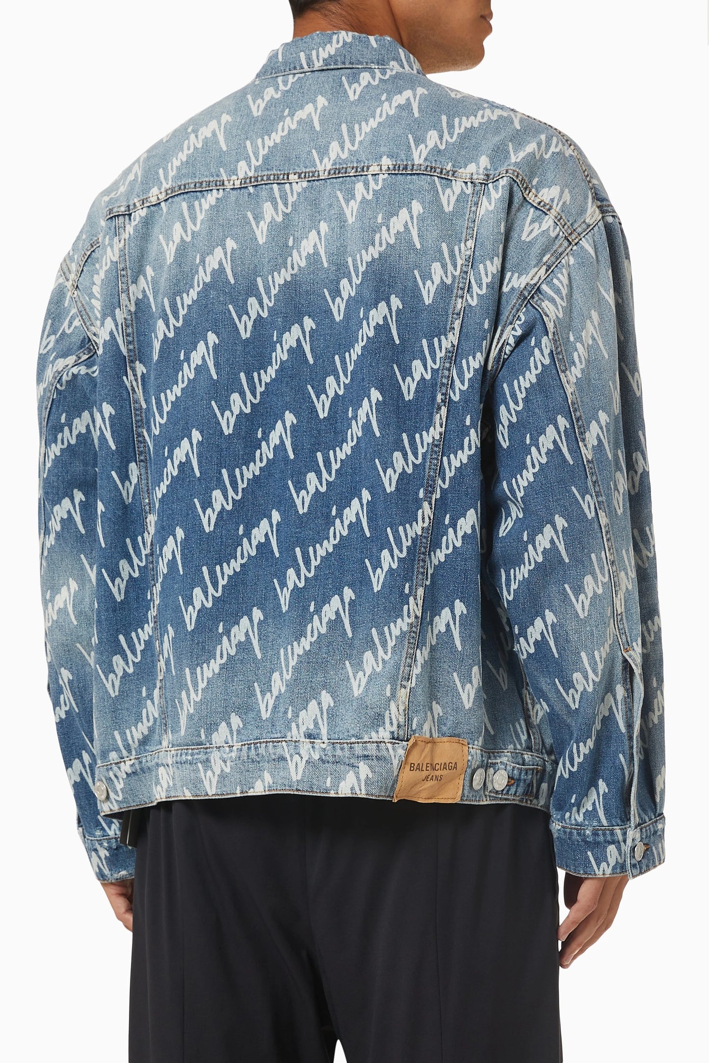Balenciaga All Over Logo Oversized Denim Jacket Indigo