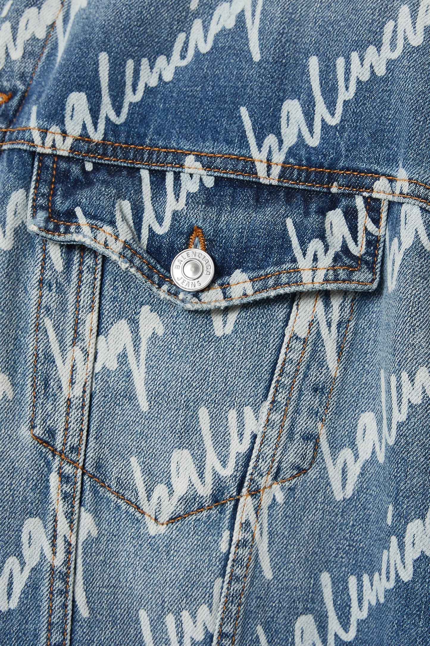 Balenciaga All Over Logo Oversized Denim Jacket Indigo