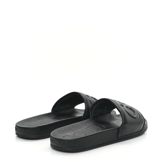 Jimmy Choo Nappa Embossed Logo Azari Slide Sandals Black