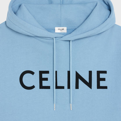 Celine Loose Hoodie With Print In Cotton Fleece Washed Blue Black