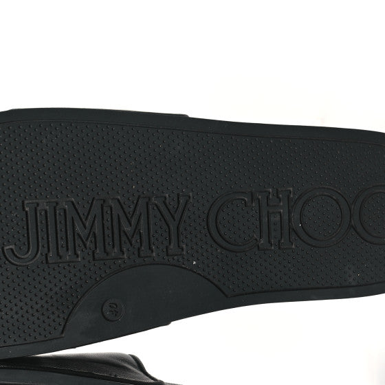 Jimmy Choo Nappa Embossed Logo Azari Slide Sandals Black