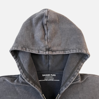 Savage Puss™ vintage black heavy double-zip hoodie