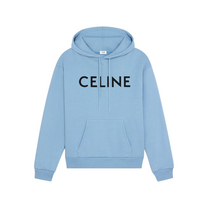 Celine Loose Hoodie With Print In Cotton Fleece Washed Blue Black