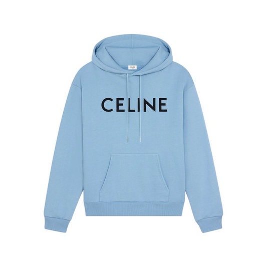 Celine Loose Hoodie With Print In Cotton Fleece Washed Blue Black