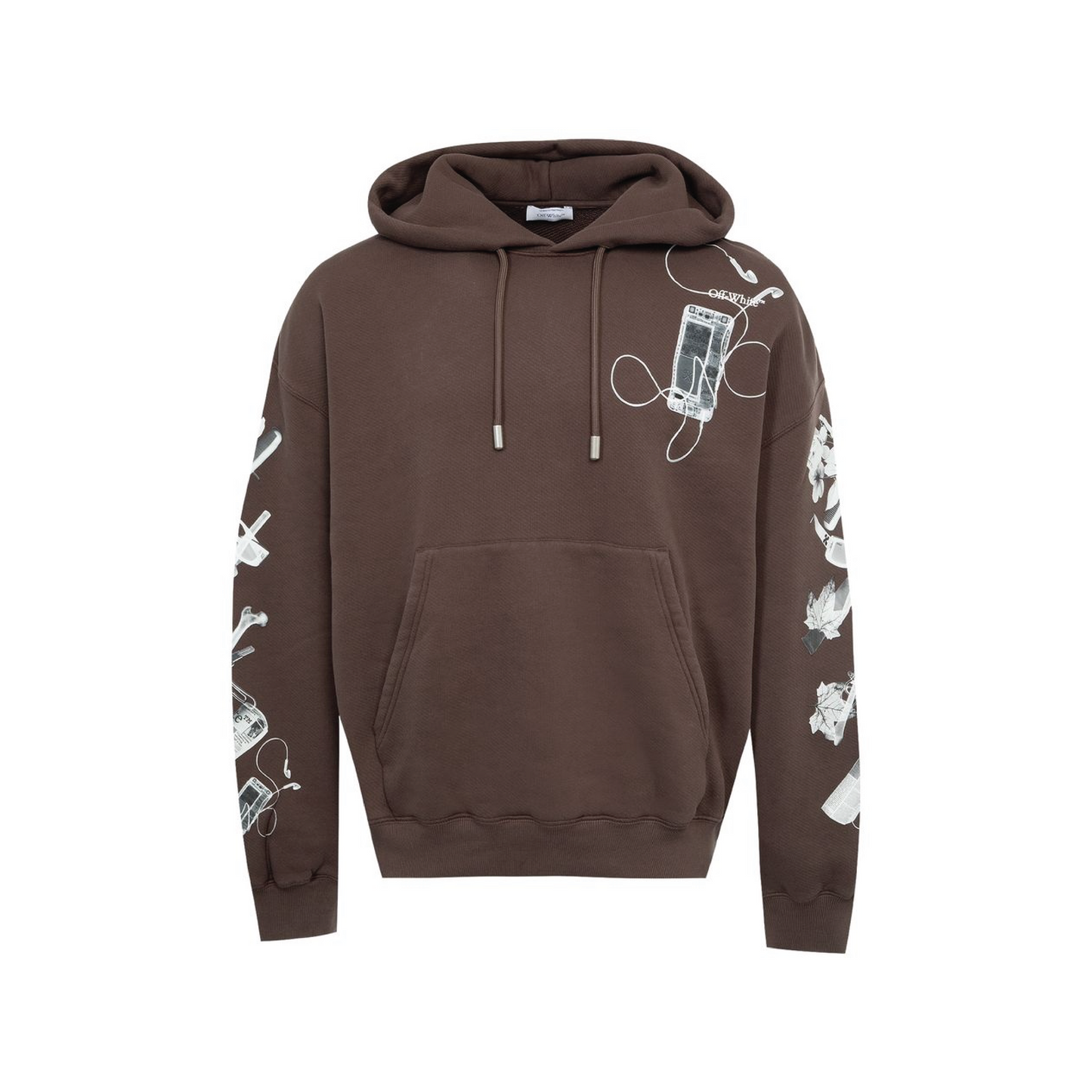 Off-White Scan Arr Printed Hoodie Rain Drum Grey Brown