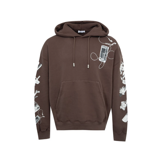 Off-White Scan Arr Printed Hoodie Rain Drum Grey Brown