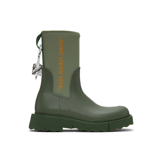 Off-White Zip-tie Rubber Neoprene Rain Boots Green "For Rainy Days" (Women's) Off-White