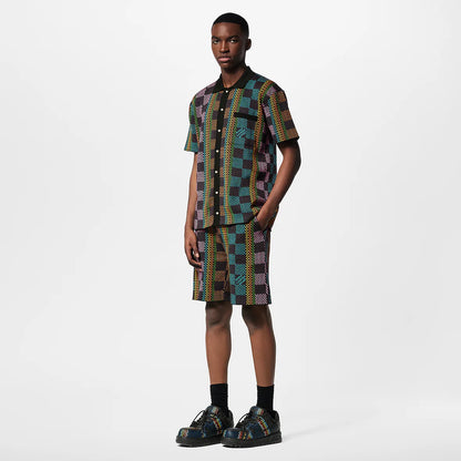 Louis Vuitton Damier Short-Sleeved Cotton Knit Shirt Multicolor
