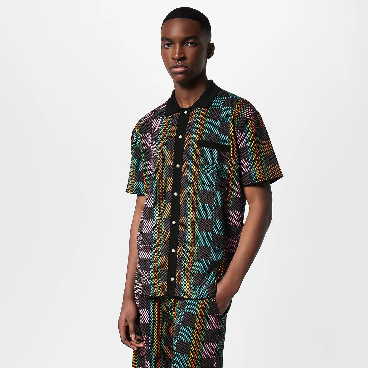 Louis Vuitton Damier Short-Sleeved Cotton Knit Shirt Multicolor