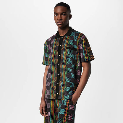 Louis Vuitton Damier Short-Sleeved Cotton Knit Shirt Multicolor