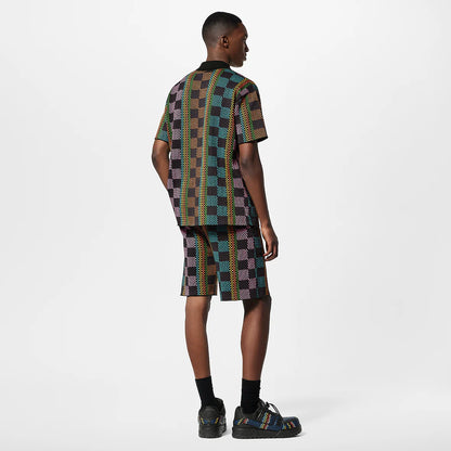 Louis Vuitton Damier Short-Sleeved Cotton Knit Shirt Multicolor