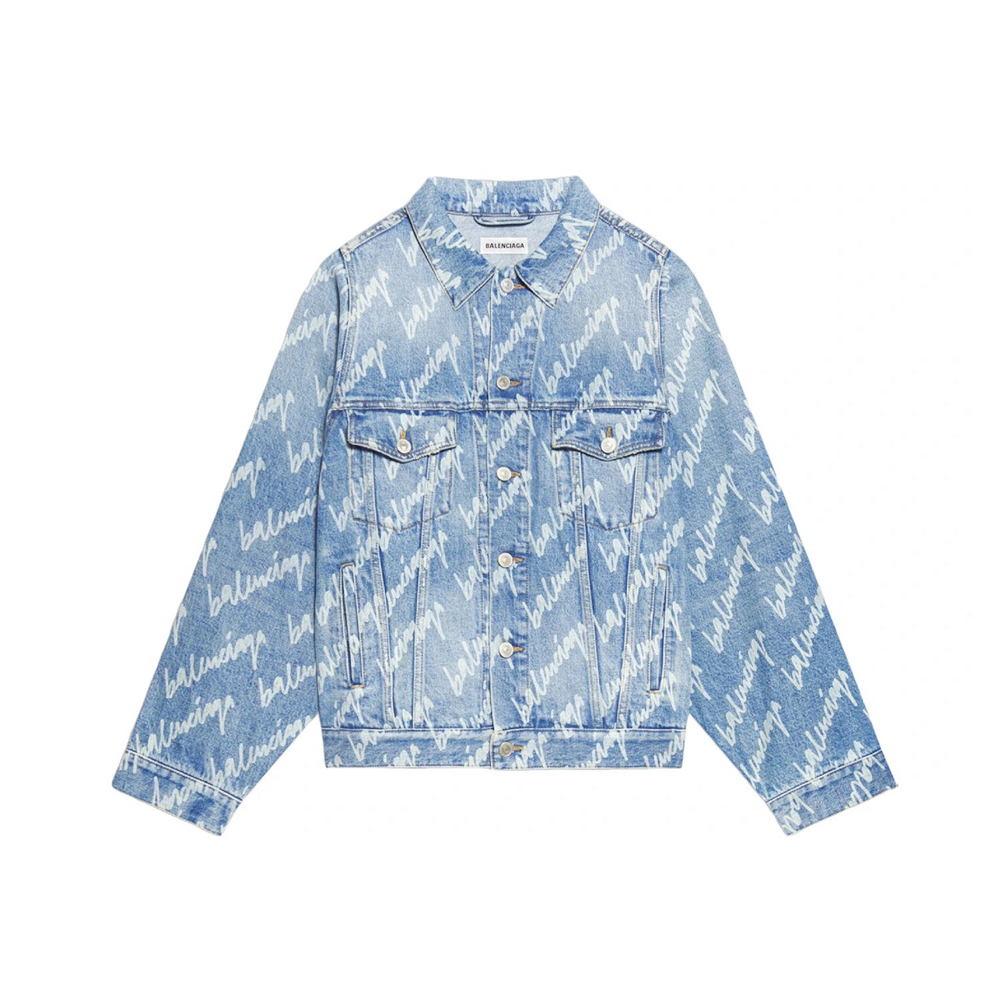 Balenciaga All Over Logo Oversized Denim Jacket Indigo