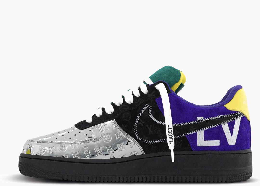 Nike Air Force 1 Low Louis Vuitton By Virgil Abloh Black Metallic Silver Yellow