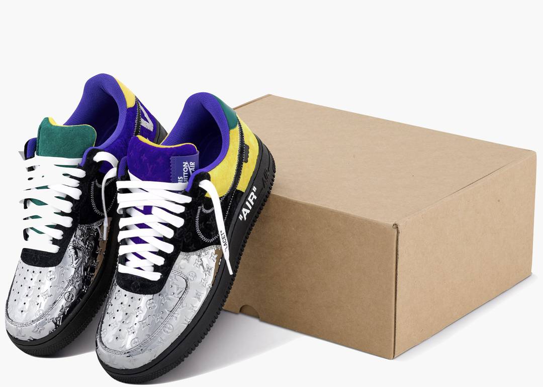 Nike Air Force 1 Low Louis Vuitton By Virgil Abloh Black Metallic Silver Yellow
