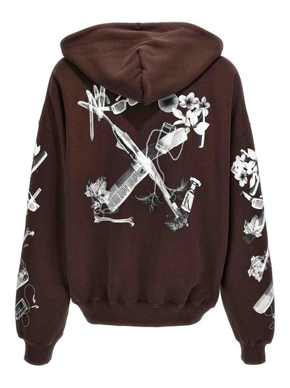 Off-White Scan Arr Printed Hoodie Rain Drum Grey Brown