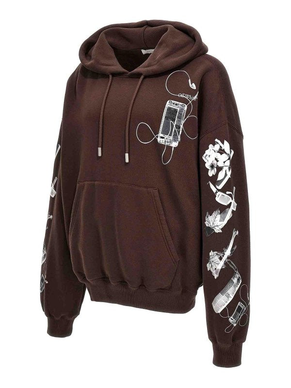 Off-White Scan Arr Printed Hoodie Rain Drum Grey Brown