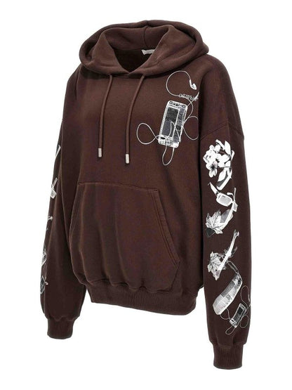 Off-White Scan Arr Printed Hoodie Rain Drum Grey Brown