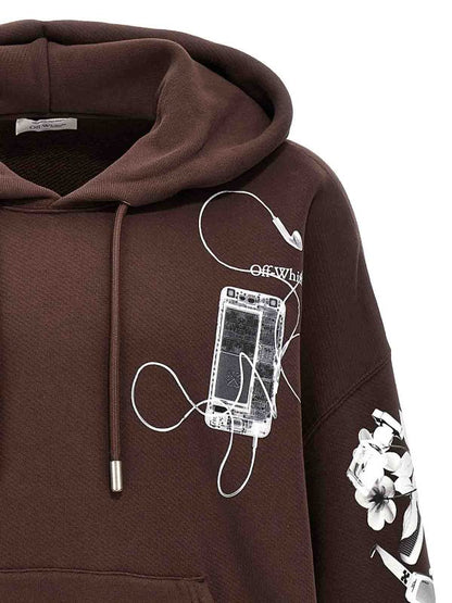 Off-White Scan Arr Printed Hoodie Rain Drum Grey Brown