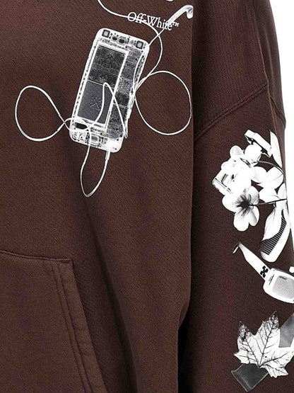 Off-White Scan Arr Printed Hoodie Rain Drum Grey Brown