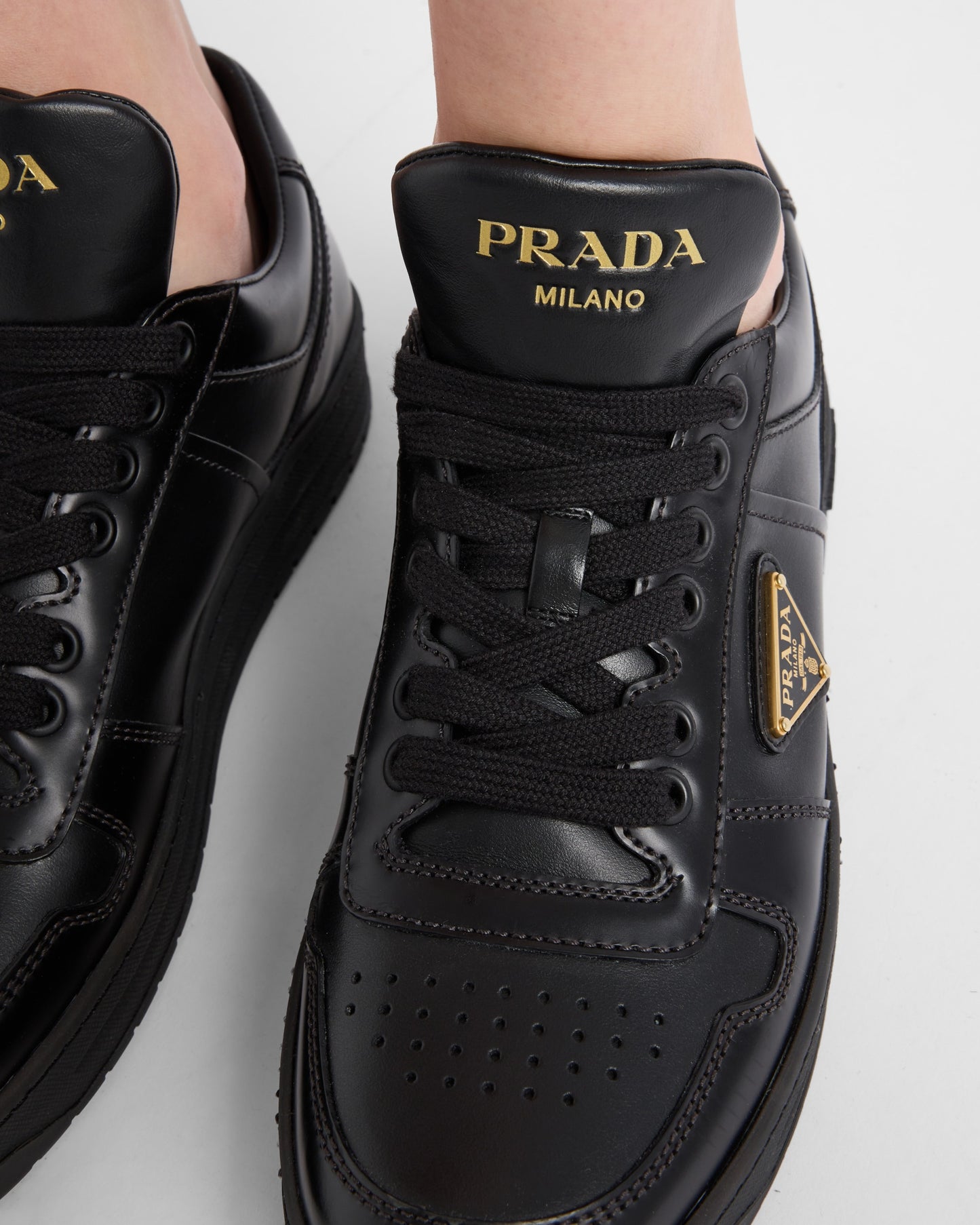 Prada Downtown Leather Low Top Sneakers Black (Women's)