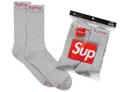 Supreme Hanes Crew Socks (4 Pack) Heather Grey Ponožky