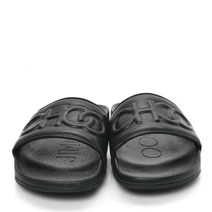 Jimmy Choo Nappa Embossed Logo Azari Slide Sandals Black
