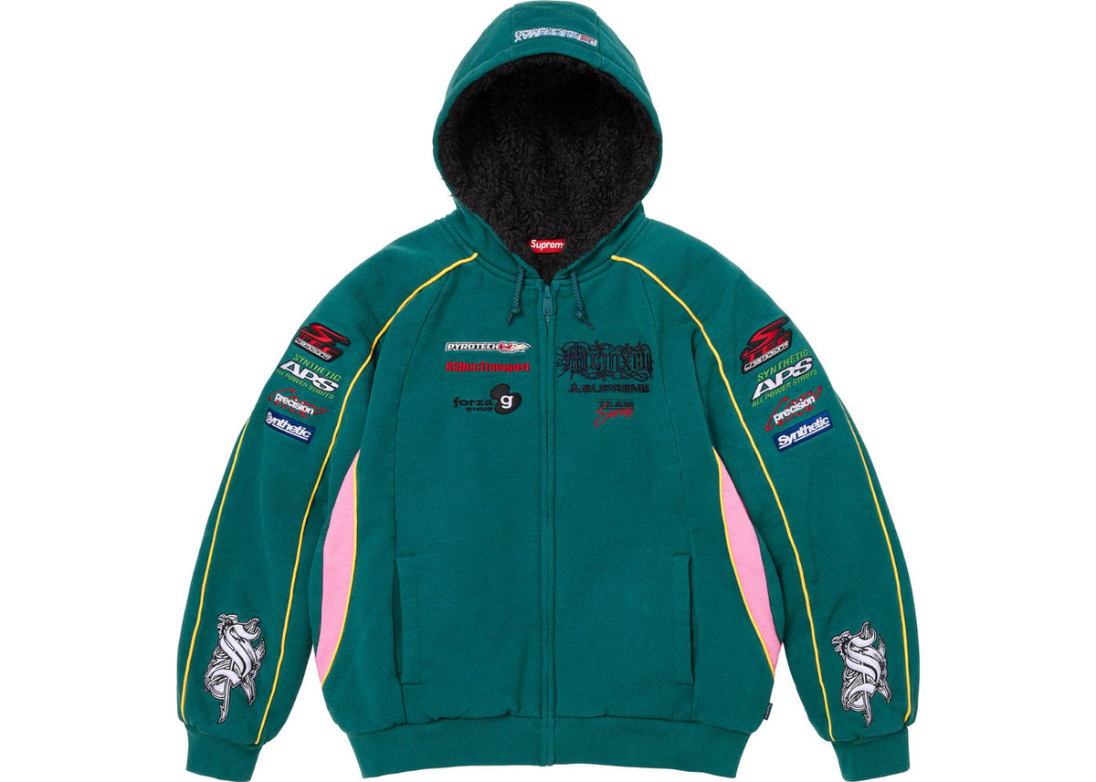 Supreme Racing Lined Zip Up Hooded Sweatshirt Hoodie Dark Teal Green