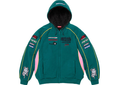Supreme Racing Lined Zip Up Hooded Sweatshirt Hoodie Dark Teal Green