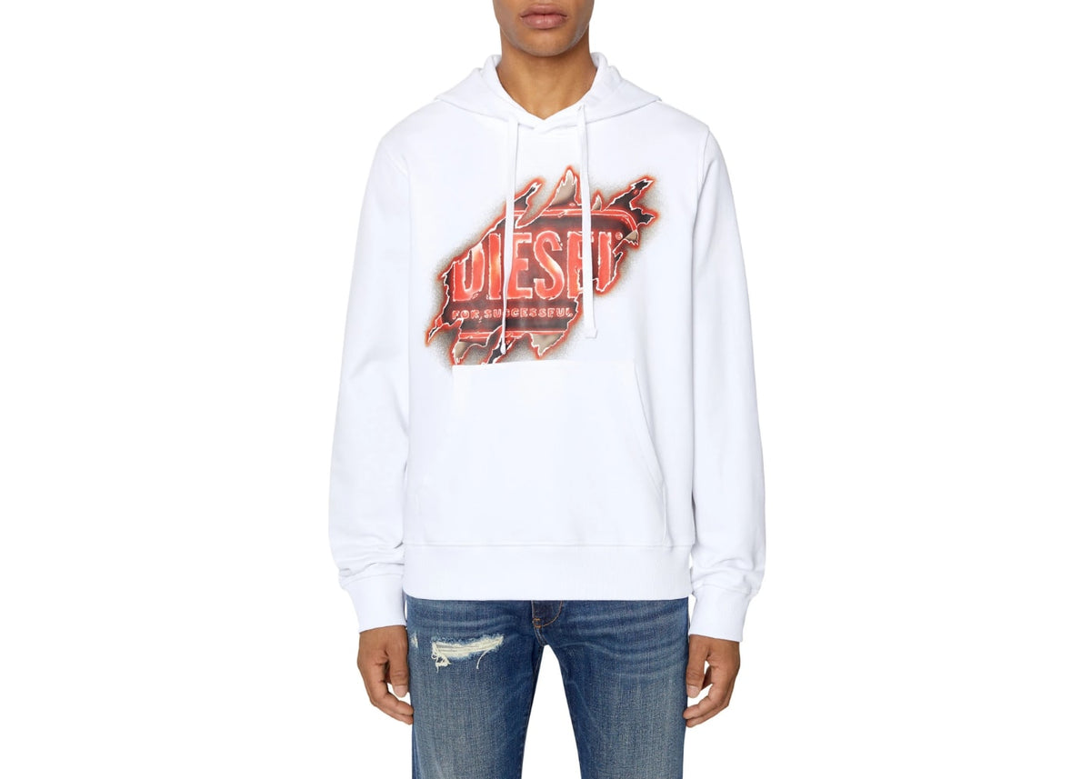 Diesel S-GINN-HOOD-E8 Logo Hoodie Bright White