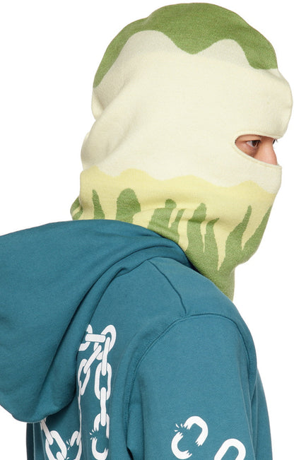 Off-White Painted Abstract Knit Balaclava Green