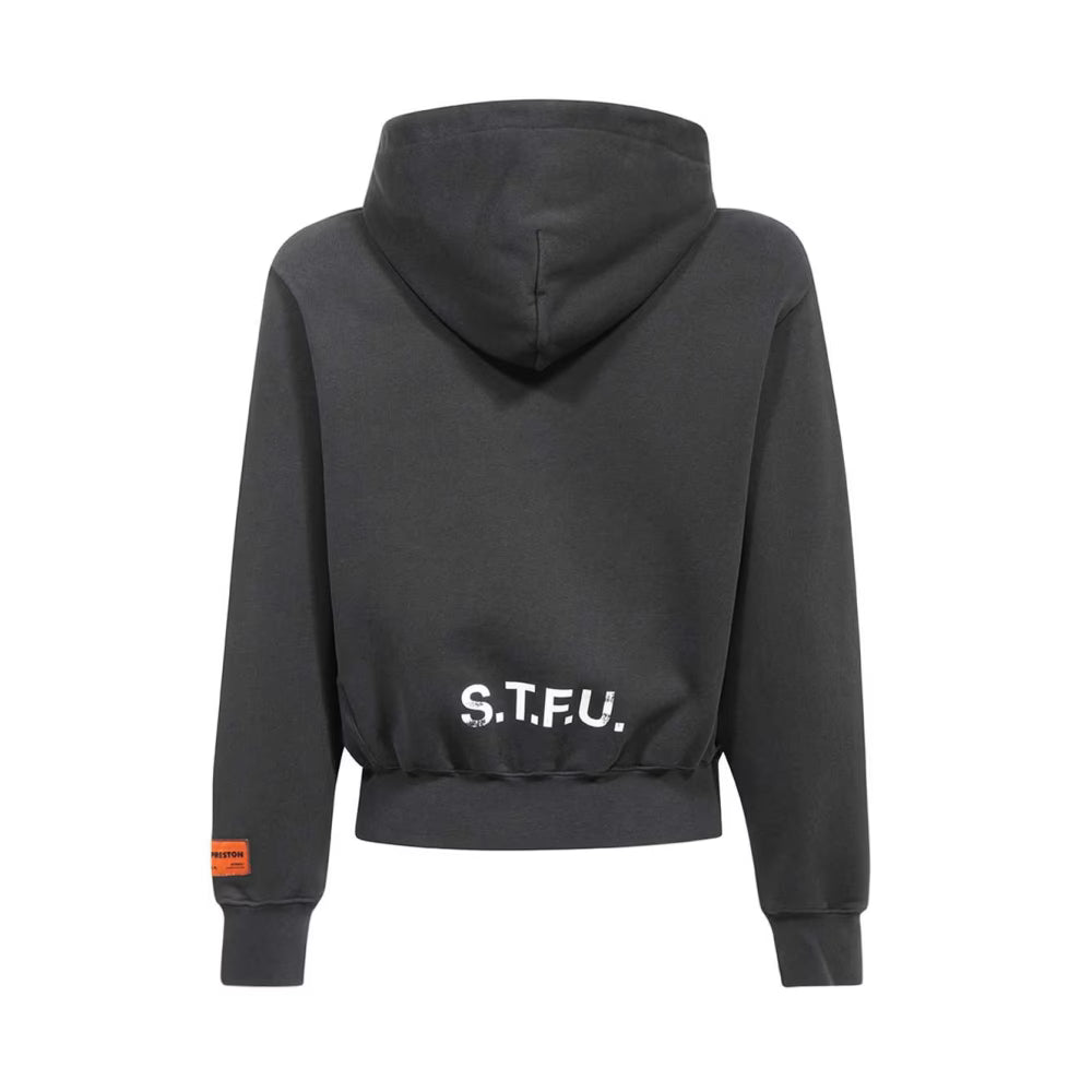 Heron Preston HP STFU Printed Cotton Flames Logo Hoodie Grey Black