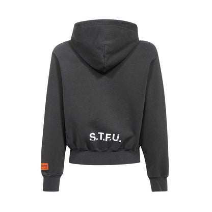Heron Preston HP STFU Printed Cotton Flames Logo Hoodie Grey Black