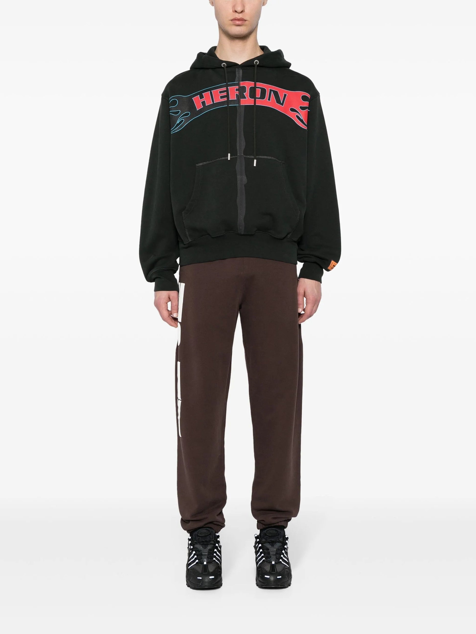 Heron Preston HP STFU Printed Cotton Flames Logo Hoodie Grey Black