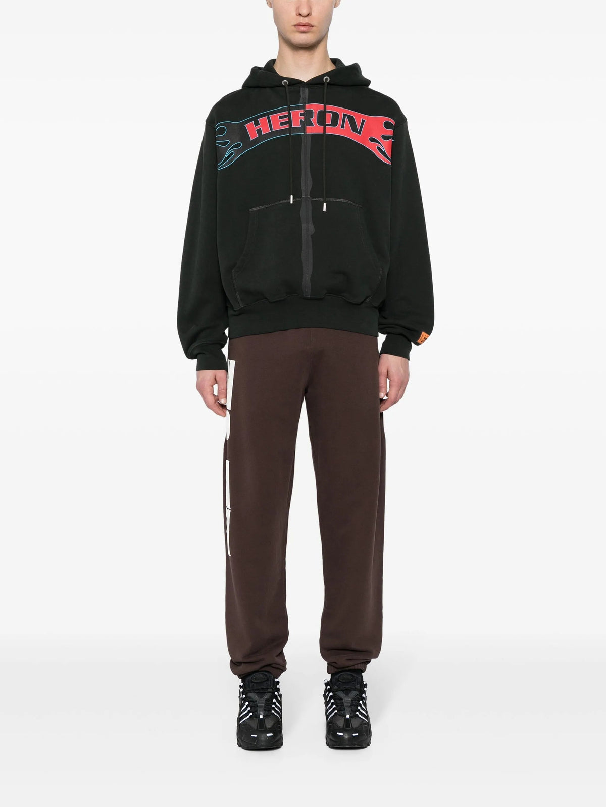 Heron Preston HP STFU Printed Cotton Flames Logo Hoodie Grey Black